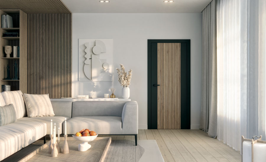 Interiérové dveře VASCO NERO – boho vizualizace interiéru