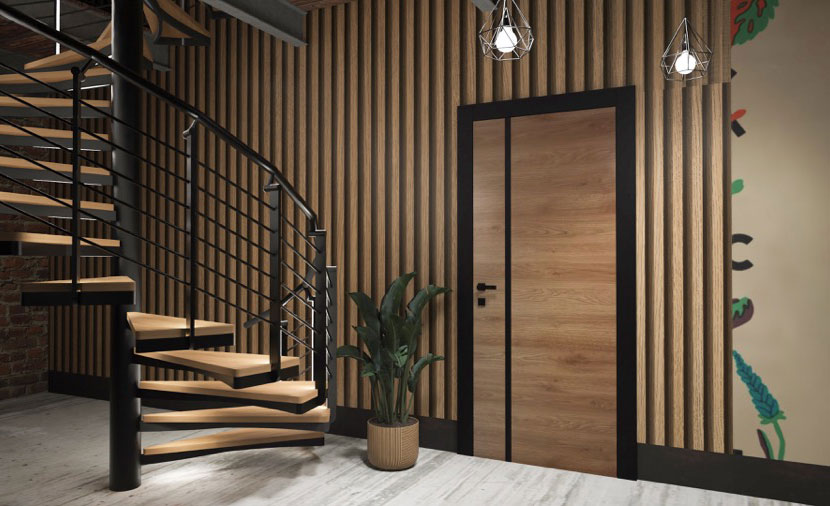 Interiérové dveře VASCO NERO GT – vizualizace moderního interiéru